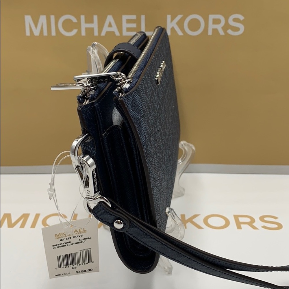 MICHAEL KORS JET SET TRAVEL LG DOUBLE ZIP WRISTLET PHONE HOLDER CASE WALLET NWT - Picture 7 of 16